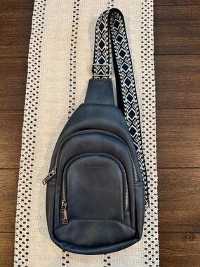 BOSTANTEN Dark Grey Sling Belt Bag with Patterned Strap